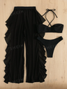 Set 3PCS Bikini Negro con Pantalon