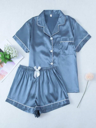 Pijama 2PCS de Satin Azul